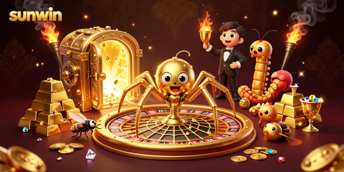Experience the thrill of gambling with sunwin, featuring a roulette web and cartoon characters.